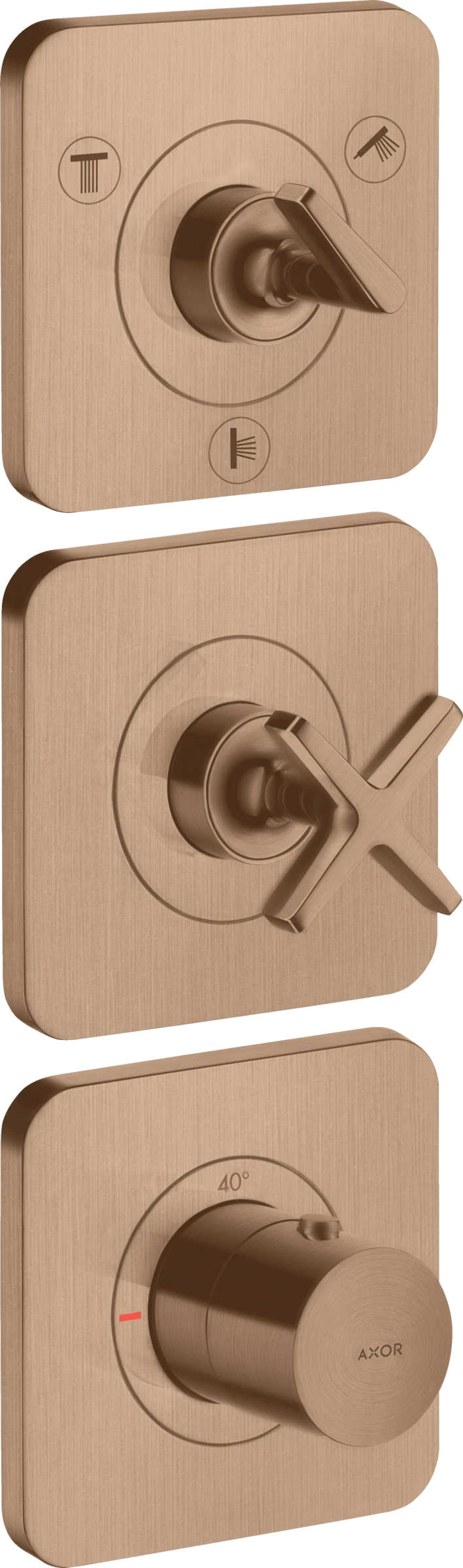 Axor Citterio E Thermostatic Module 380/120 For Concealed Installation For 3 Outlets With Escutcheons Brushed Red Gold