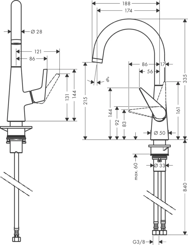 Hansgrohe Talis M51 Manual Kitchen Mixers 550 X 310 X 80mm Stainless Steel detail view - Image 2