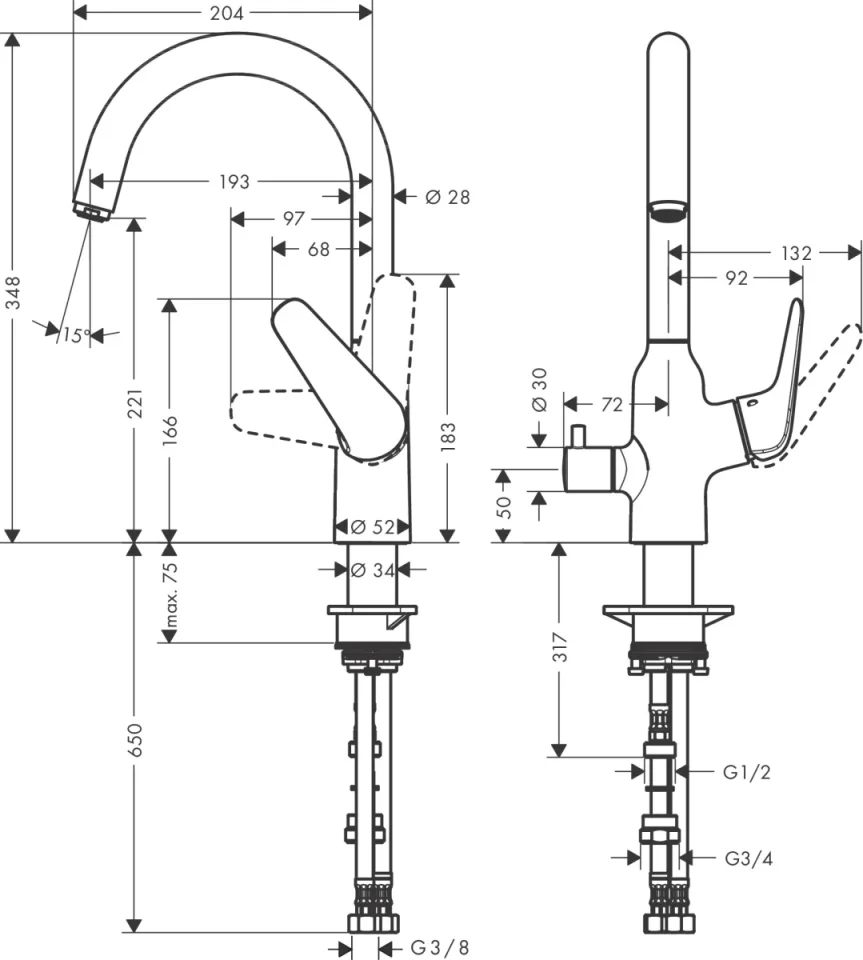 Hansgrohe Focus M42 Manual Kitchen Mixers 560 X 312 X 88mm Chrome detail view - Image 2