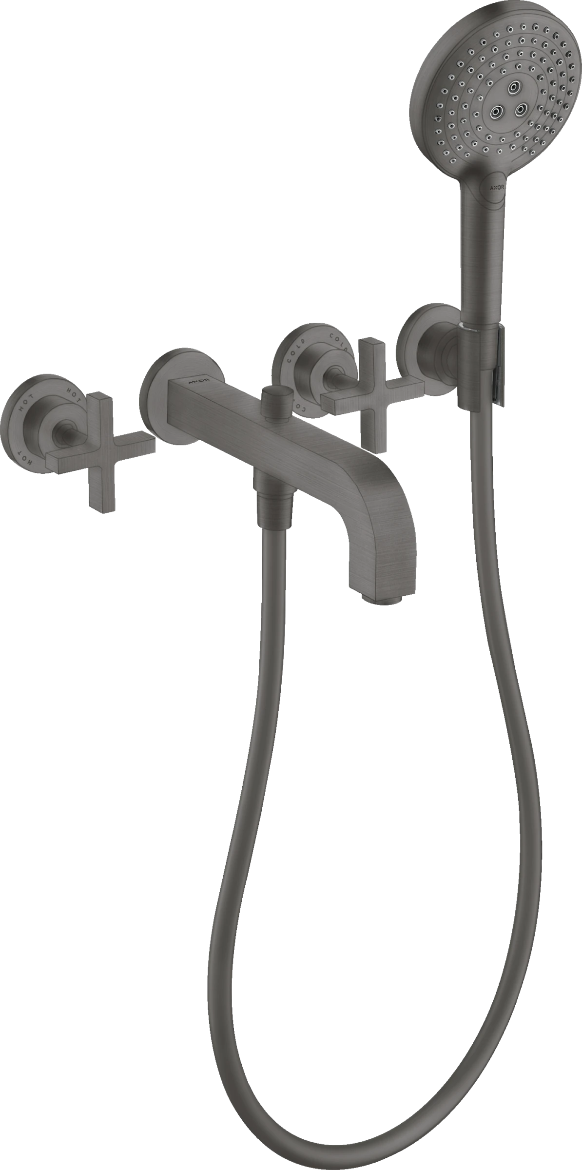 Axor Citterio 3-hole Bath Mixer For Concealed Installation Wall-mounted With Cross Handles And Escutcheons Brushed Black Chrome