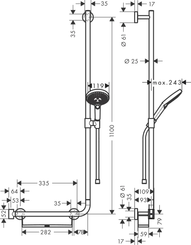 Hansgrohe Raindance Select S Shower Rail Sets 1100 X 360 X 115mm Chrome detail view - Image 2