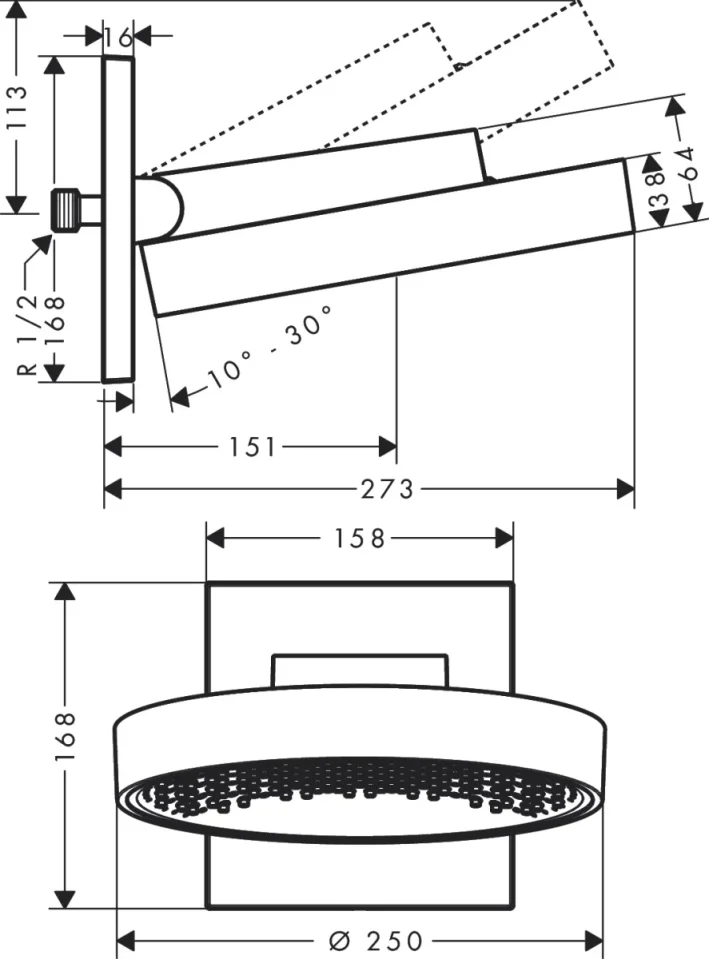 Hansgrohe Rainfinity Overhead Showers 485 X 460 X 205mm Chrome detail view - Image 2