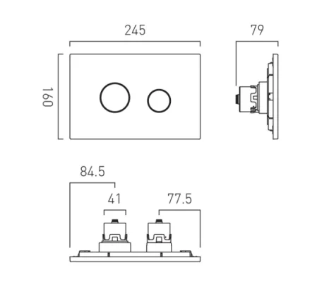Vado Round Button Flush Plate Chrome technical drawing - Image 2