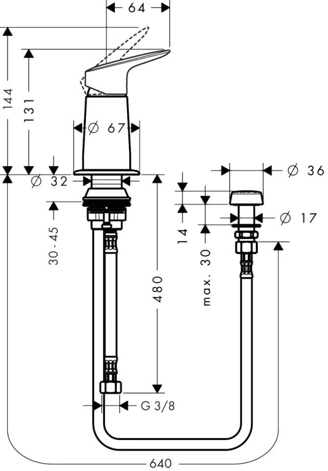Hansgrohe Logis Bidet Mixers 370 X 225 X 100mm Chrome detail view - Image 2