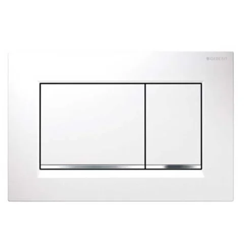 Geberit Sigma30 Square Flush Plate For Dual Flush - White With Gloss Chrome Detail product image - Image 1