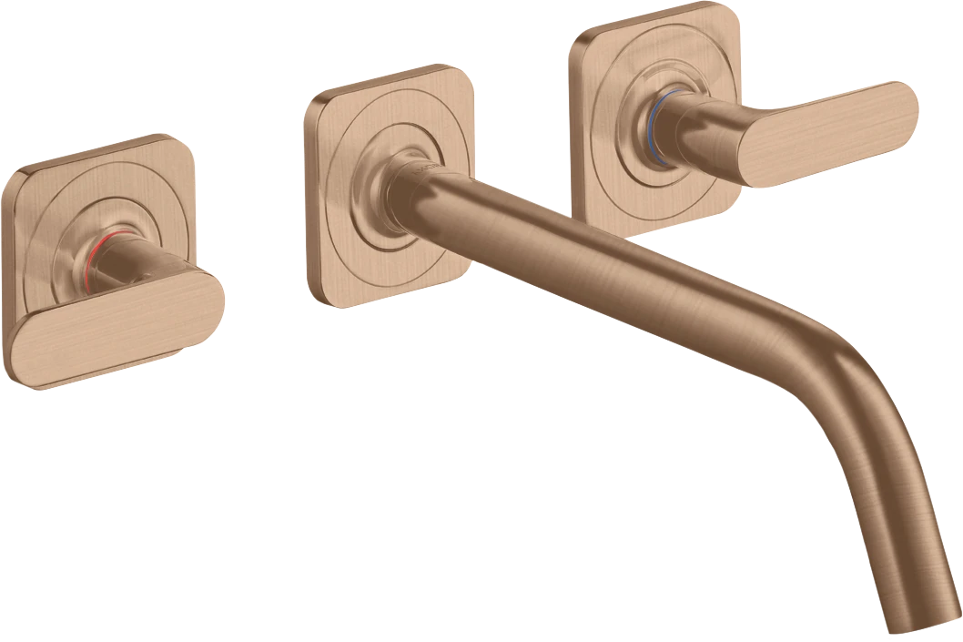 Axor Citterio M 3-hole Basin Mixer For Concealed Installation Wall-mounted With Spout 226 Mm, Lever Handles And Escutcheons Brushed Red Gold