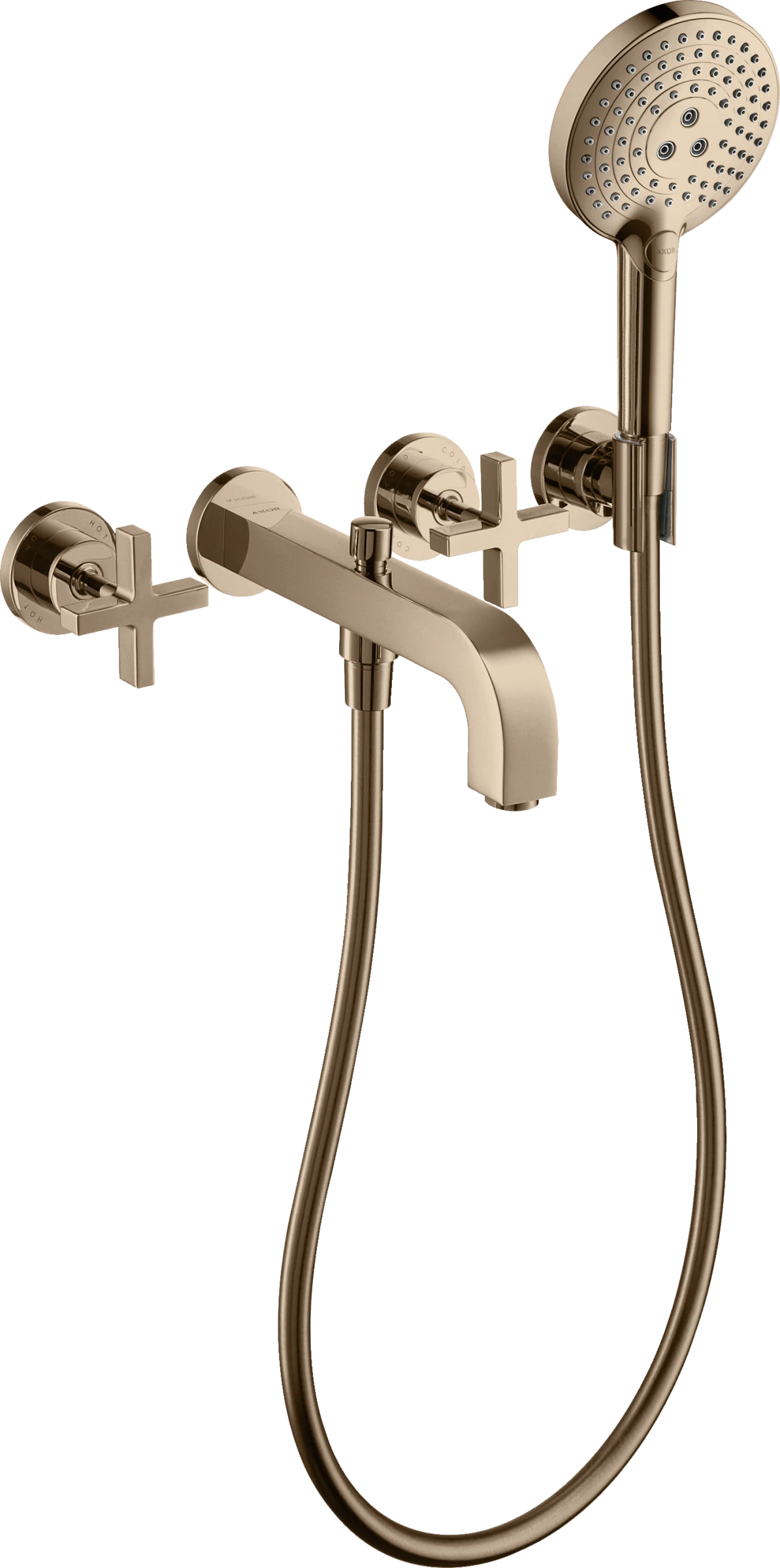 Axor Citterio 3-hole Bath Mixer For Concealed Installation Wall-mounted With Cross Handles And Escutcheons Polished Red Gold