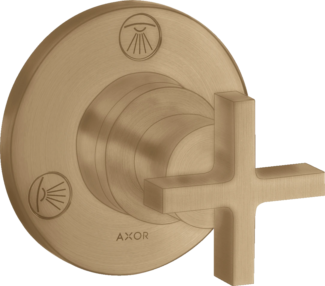 Axor Citterio Shut-off / Diverter Valve Trio / Quattro Finish Set With Cross Handle Brushed Bronze