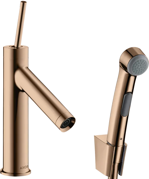 Axor Starck Single Lever Basin Mixer 90 With Bidet 1jet Shower Spray And Shower Hose 1.6 M Polished Red Gold