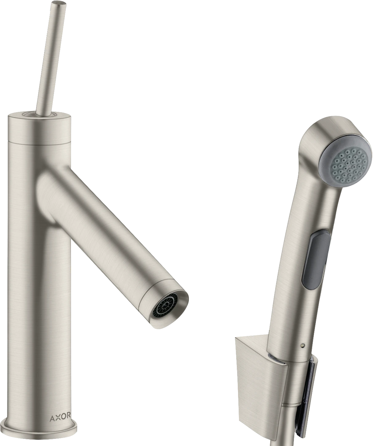 Axor Starck Single Lever Basin Mixer 90 With Bidet 1jet Shower Spray And Shower Hose 1.6 M Stainless Steel
