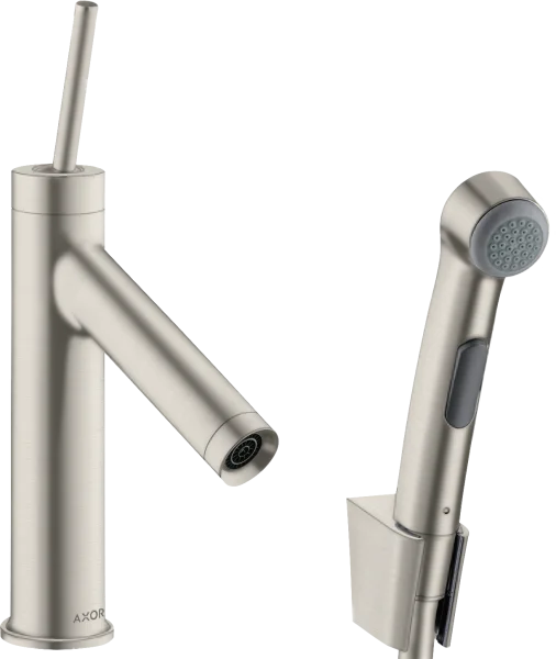 Axor Starck Single Lever Basin Mixer 90 With Bidet 1jet Shower Spray And Shower Hose 1.6 M Stainless Steel