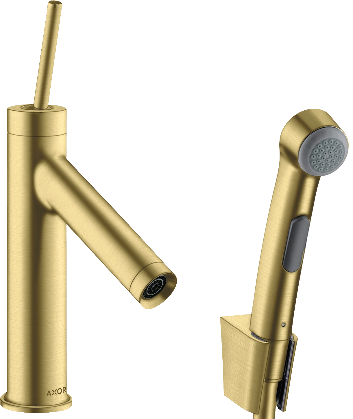 Axor Starck Single Lever Basin Mixer 90 With Bidet 1jet Shower Spray And Shower Hose 1.6 M Brushed Brass