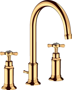 Axor Montreux 3-hole Basin Mixer 180 With Cross Handles And Pop-up Waste Gold Polished