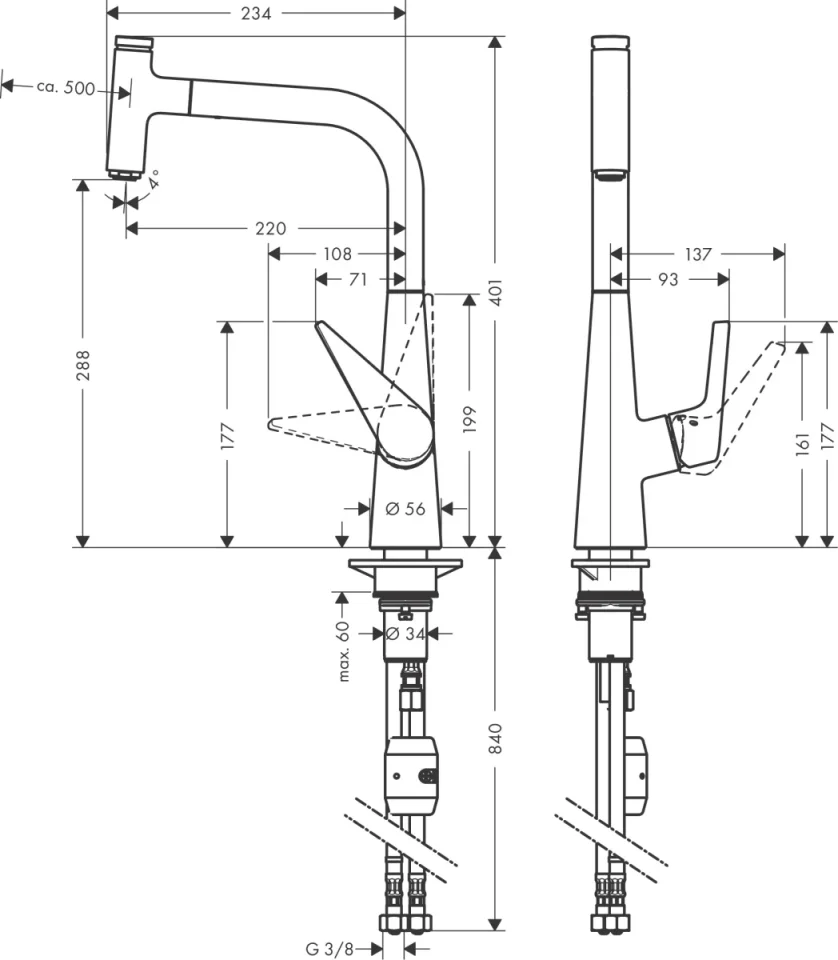 Hansgrohe Talis Select M51 Manual Kitchen Mixers 560 X 312 X 82mm Chrome detail view - Image 2