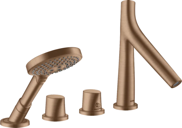 Axor Starck Organic 4-hole Tile Mounted Thermostatic Bath Mixer Brushed Red Gold