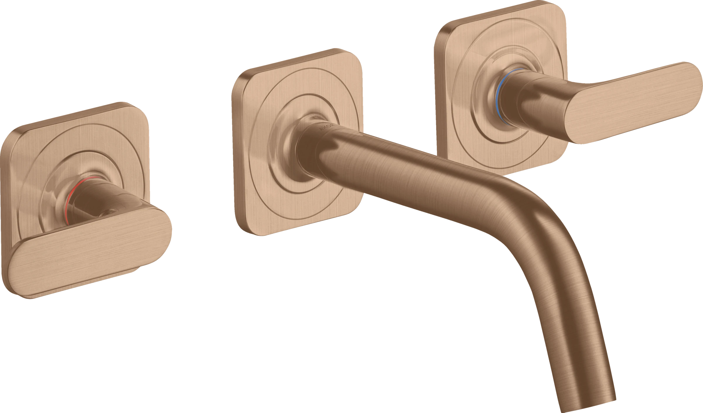 Axor Citterio M 3-hole Basin Mixer For Concealed Installation Wall-mounted With Spout 166 Mm, Lever Handles And Escutcheons Brushed Red Gold