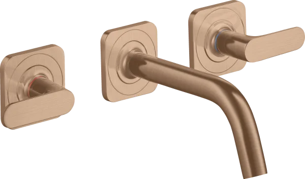 Axor Citterio M 3-hole Basin Mixer For Concealed Installation Wall-mounted With Spout 166 Mm, Lever Handles And Escutcheons Brushed Red Gold
