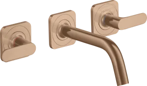 Axor Citterio M 3-hole Basin Mixer For Concealed Installation Wall-mounted With Spout 166 Mm, Lever Handles And Escutcheons Brushed Red Gold