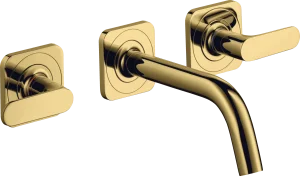 Axor Citterio M 3-hole Basin Mixer For Concealed Installation Wall-mounted With Spout 166 Mm, Lever Handles And Escutcheons Gold Polished