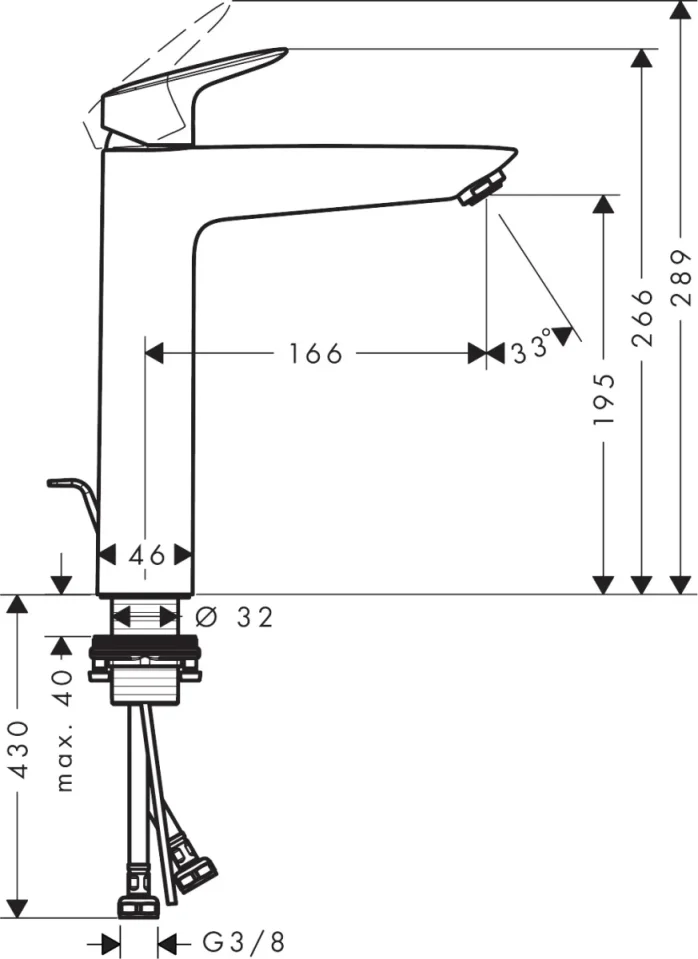 Hansgrohe Logis Manual Mixers 468 X 244 X 85mm Chrome detail view - Image 3