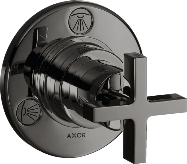 Axor Citterio Shut-off / Diverter Valve Trio / Quattro Finish Set With Cross Handle Polished Black Chrome