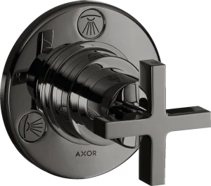 Axor Citterio Shut-off / Diverter Valve Trio / Quattro Finish Set With Cross Handle Polished Black Chrome