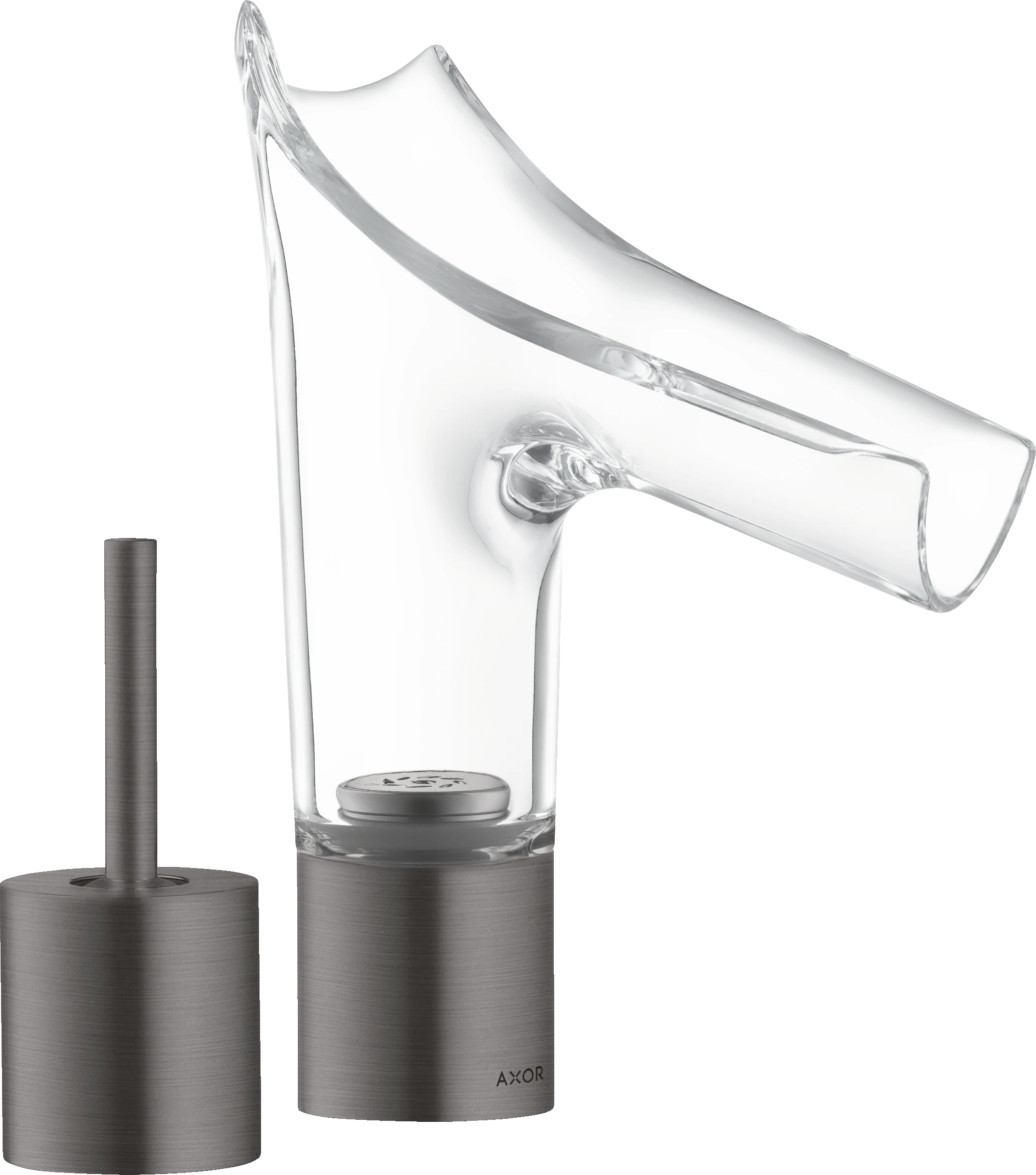 Axor Starck V 2-hole Basin Mixer 110 With Glass Spout Without Waste Brushed Black Chrome