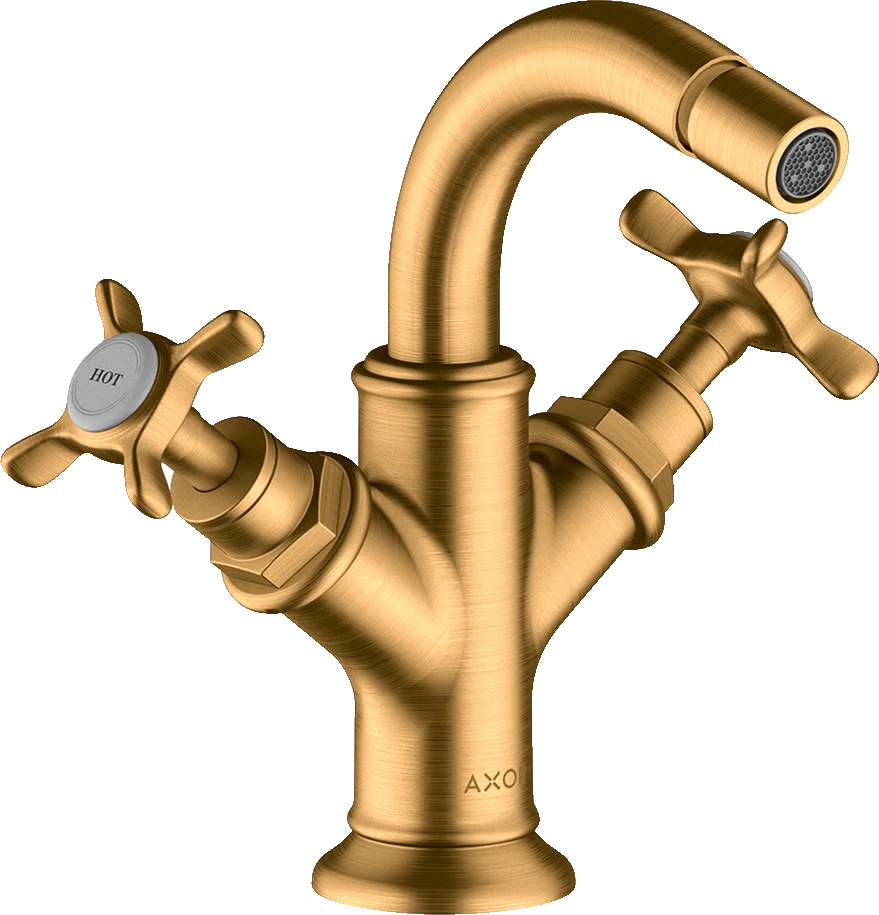 Axor Montreux 2-handle Bidet Mixer With Cross Handles And Pop-up Waste Gold Brushed