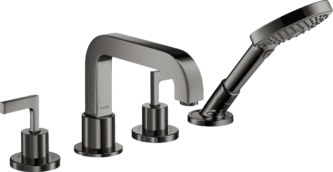 Axor Citterio 4-hole Rim-mounted Bath Mixer With Lever Handles And Escutcheons Polished Black Chrome