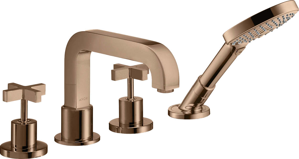 Axor Citterio 4-hole Tile Mounted Bath Mixer With Cross Handles And Escutcheons Polished Red Gold