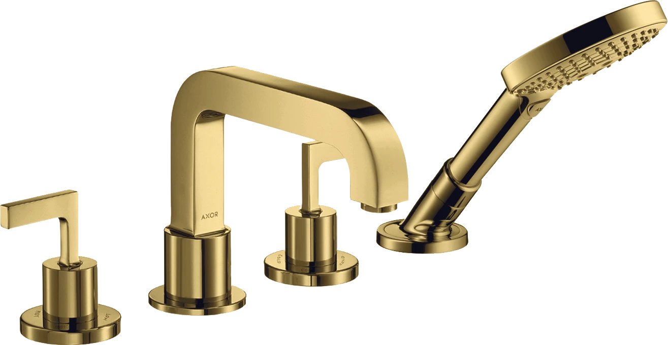 Axor Citterio 4-hole Tile Mounted Bath Mixer With Cross Handles And Escutcheons Gold Polished
