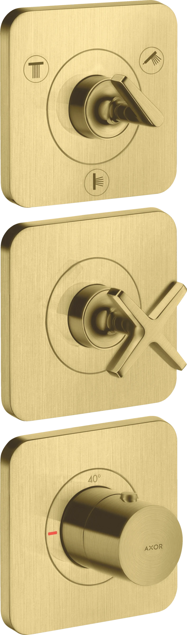 Axor Citterio E Thermostatic Module 380/120 For Concealed Installation For 3 Outlets With Escutcheons Brushed Brass