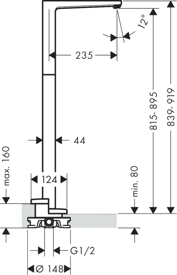 Hansgrohe Metropol Bath Fillers 1200 X 380 X 235mm Chrome detail view - Image 2