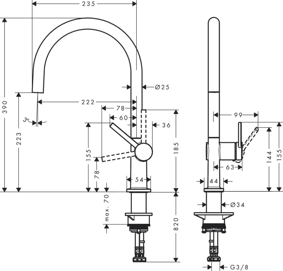 Hansgrohe Talis M54 Manual Kitchen Mixers 555 X 310 X 80mm Chrome detail view - Image 2