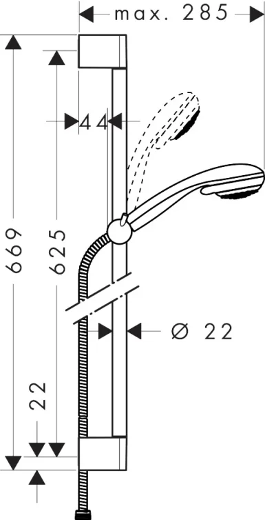 Hansgrohe Crometta 85 Shower Rail Sets 755 X 150 X 65mm Chrome detail view - Image 3