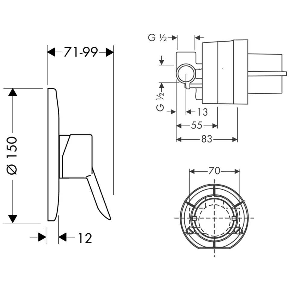 Hansgrohe Focus Shower Mixers Concealed 217 X 187 X 135mm Chrome detail view - Image 2