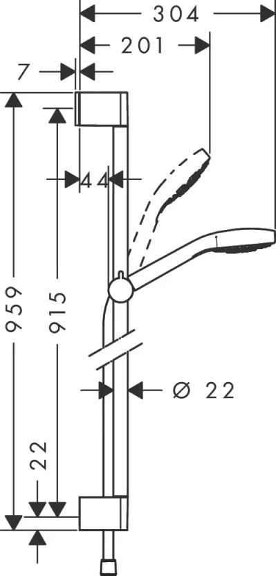 Hansgrohe Croma Select S Shower Rail Sets 1002 X 149 X 65mm White/chrome detail view - Image 2