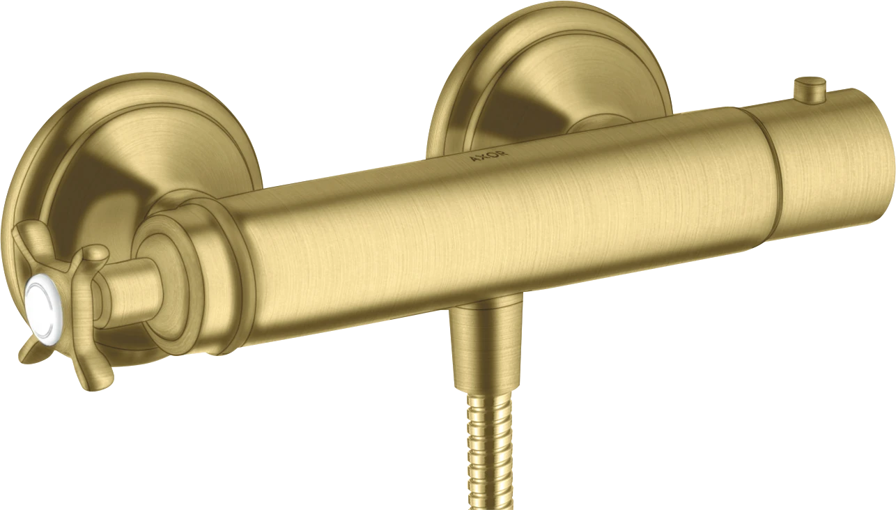 Axor Montreux Thermostatic Shower Mixer For Exposed Installation With Cross Handle Brushed Brass