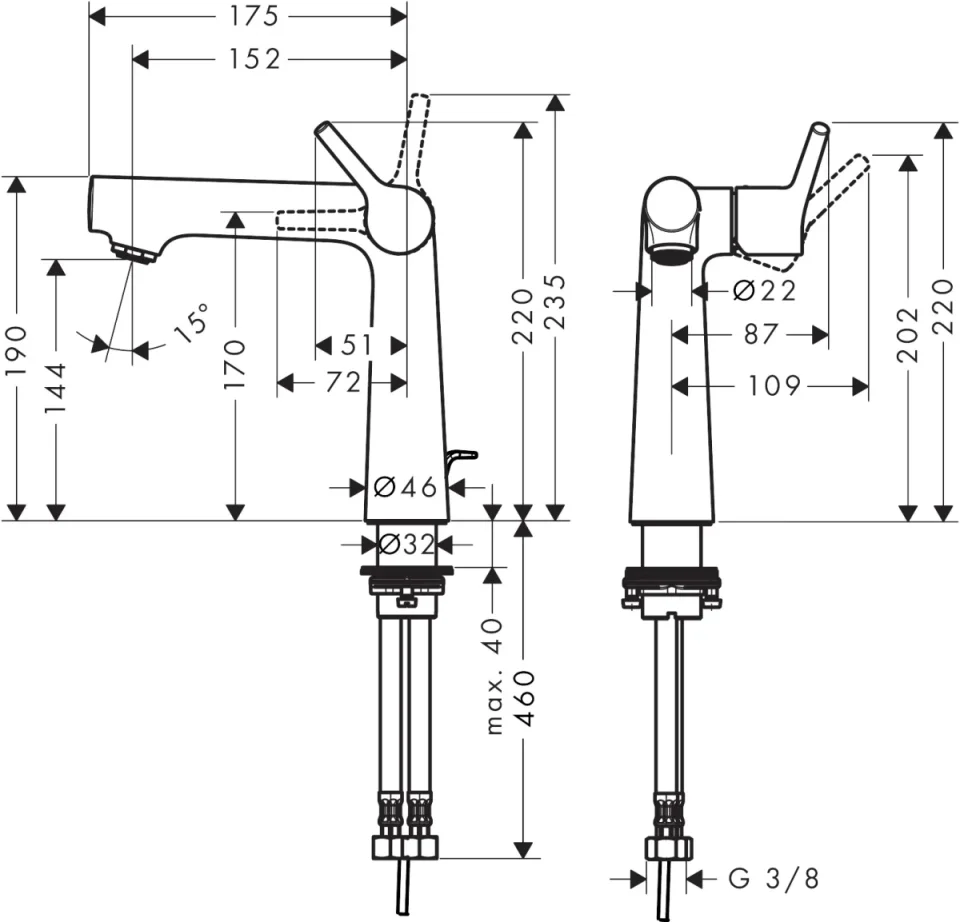 Hansgrohe Talis S Manual Mixers 505 X 270 X 130mm Chrome detail view - Image 2