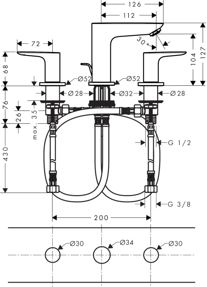 Hansgrohe Talis E Manual Mixers 455 X 250 X 105mm Chrome detail view - Image 2