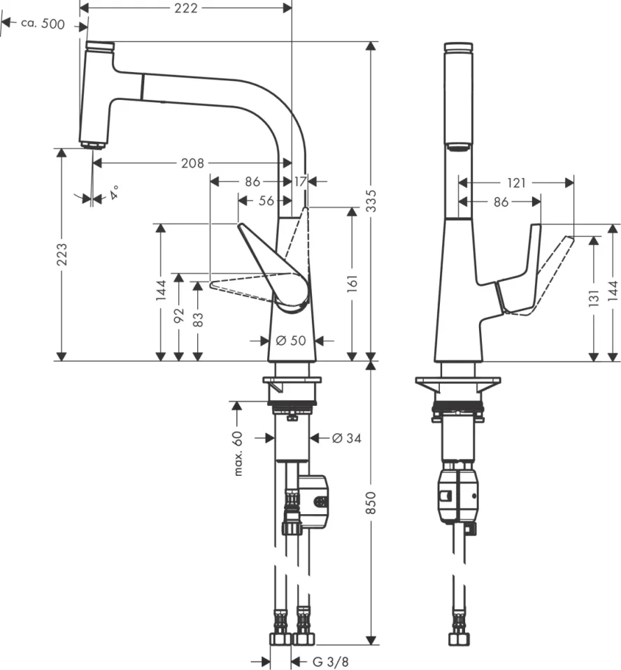 Hansgrohe Talis Select M51 Manual Kitchen Mixers 556 X 312 X 88mm Chrome detail view - Image 2