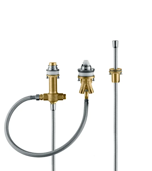 Hansgrohe Basic Set For 3-hole Rim-mounted Single Lever Bath Mixer With Rim Support Hose