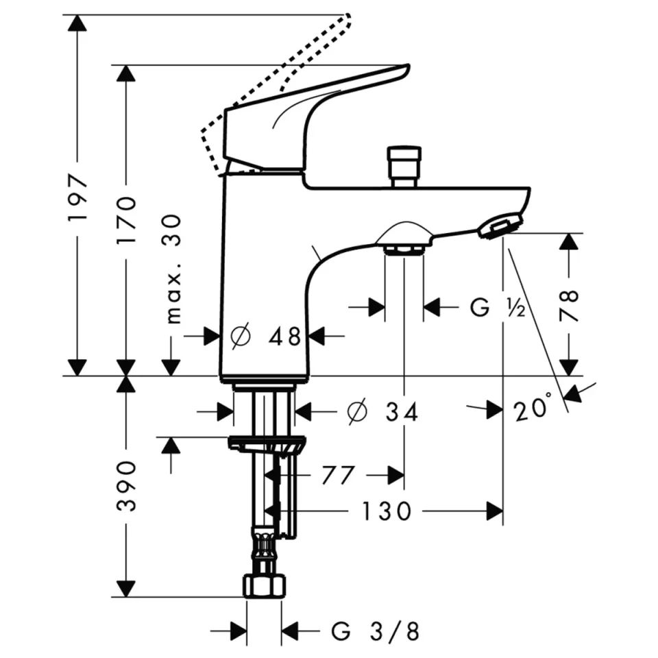 Hansgrohe Focus Bath Mixers Exposed 300 X 280 X 70mm Chrome detail view - Image 3