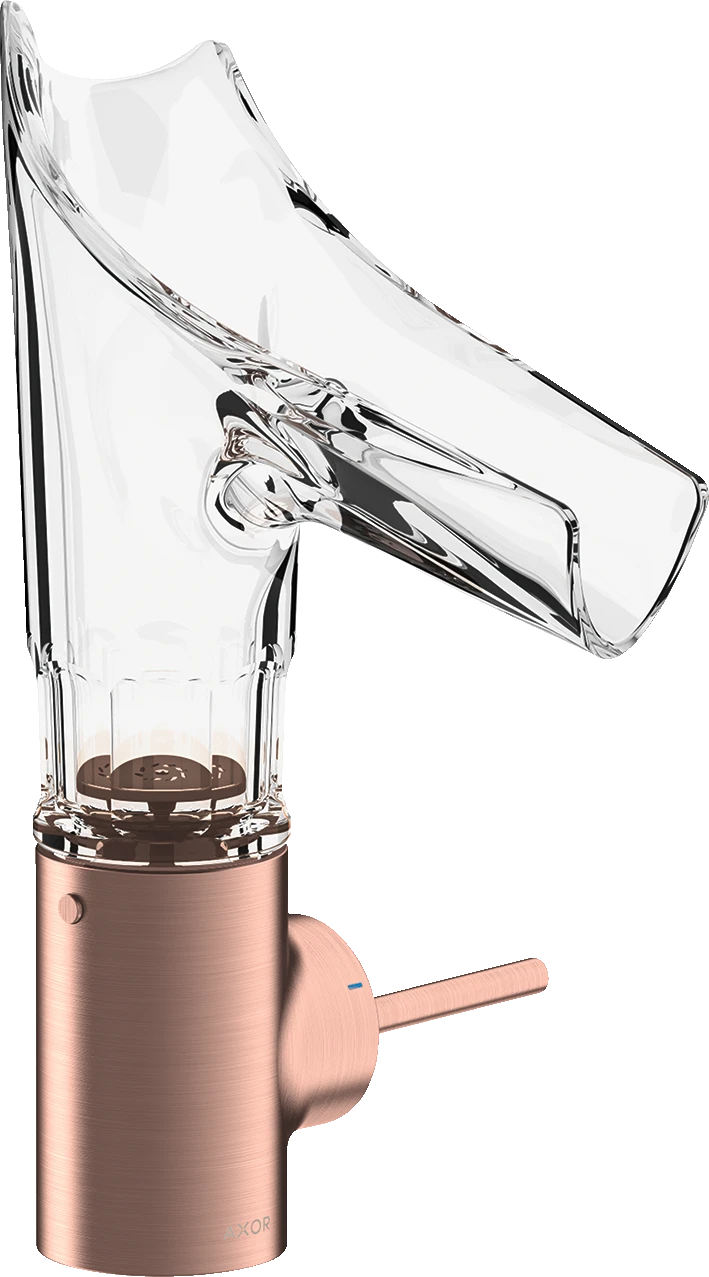 Axor Starck V Single Lever Basin Mixer 140 With Glass Spout - Bevel Cut Without Waste Brushed Red Gold