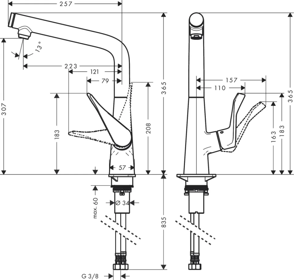 Hansgrohe Metris Select M71 Manual Kitchen Mixers 555 X 310 X 80mm Chrome detail view - Image 3