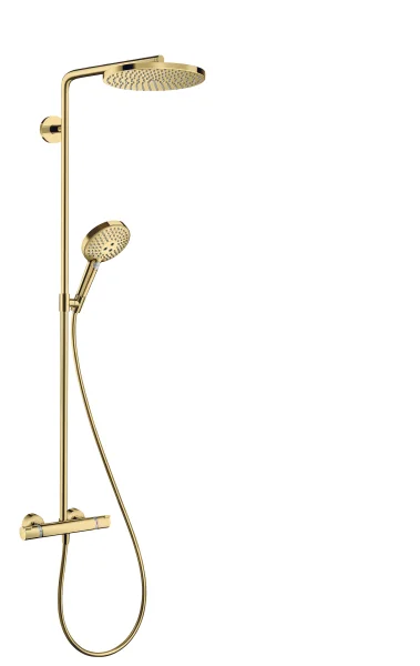 Hansgrohe Raindance Select S Showerpipe 240 1jet Powderrain With Thermostatic Shower Mixer Gold Polished