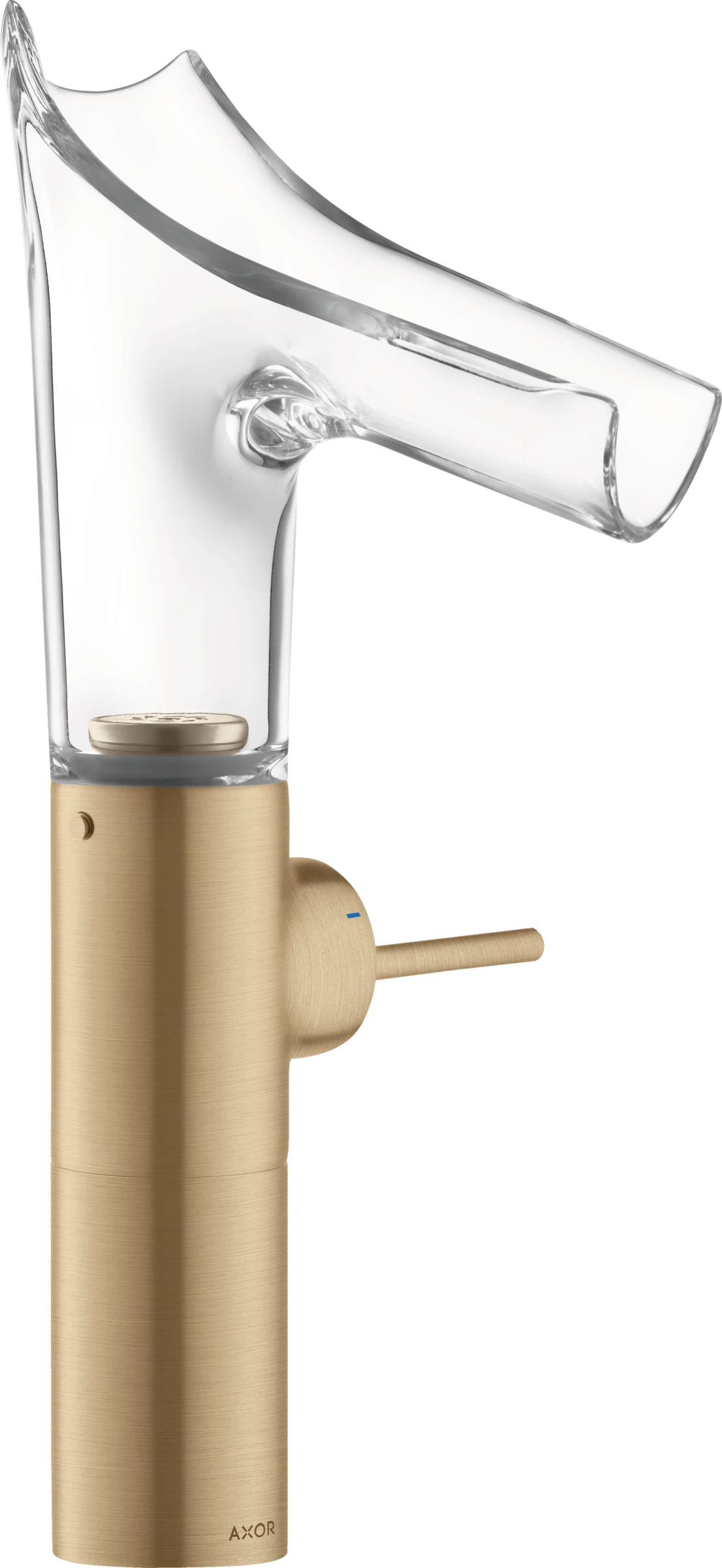 Axor Starck V Single Lever Basin Mixer 220 With Glass Spout For Wash Bowls Without Waste Brushed Bronze
