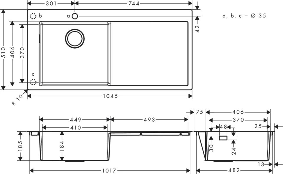 Hansgrohe S71 Sinks 1174 X 665 X 235mm Stainless Steel detail view - Image 2