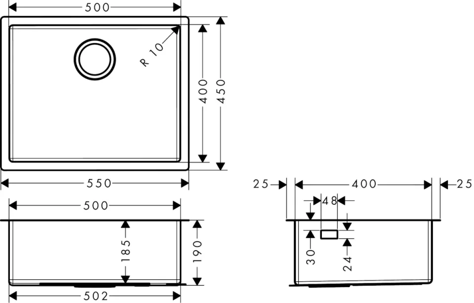Hansgrohe S71 Sinks 680 X 660 X 220mm Stainless Steel detail view - Image 2