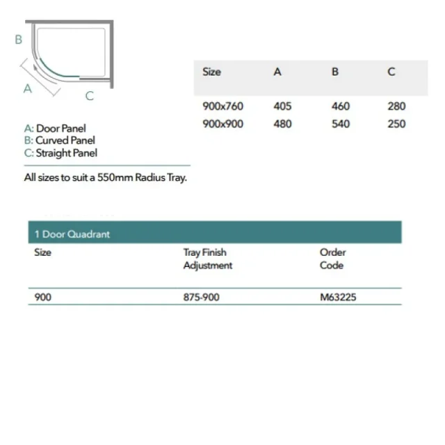 Merlyn 6 Series 1 Door Quadrant 900mm technical drawing - Image 3